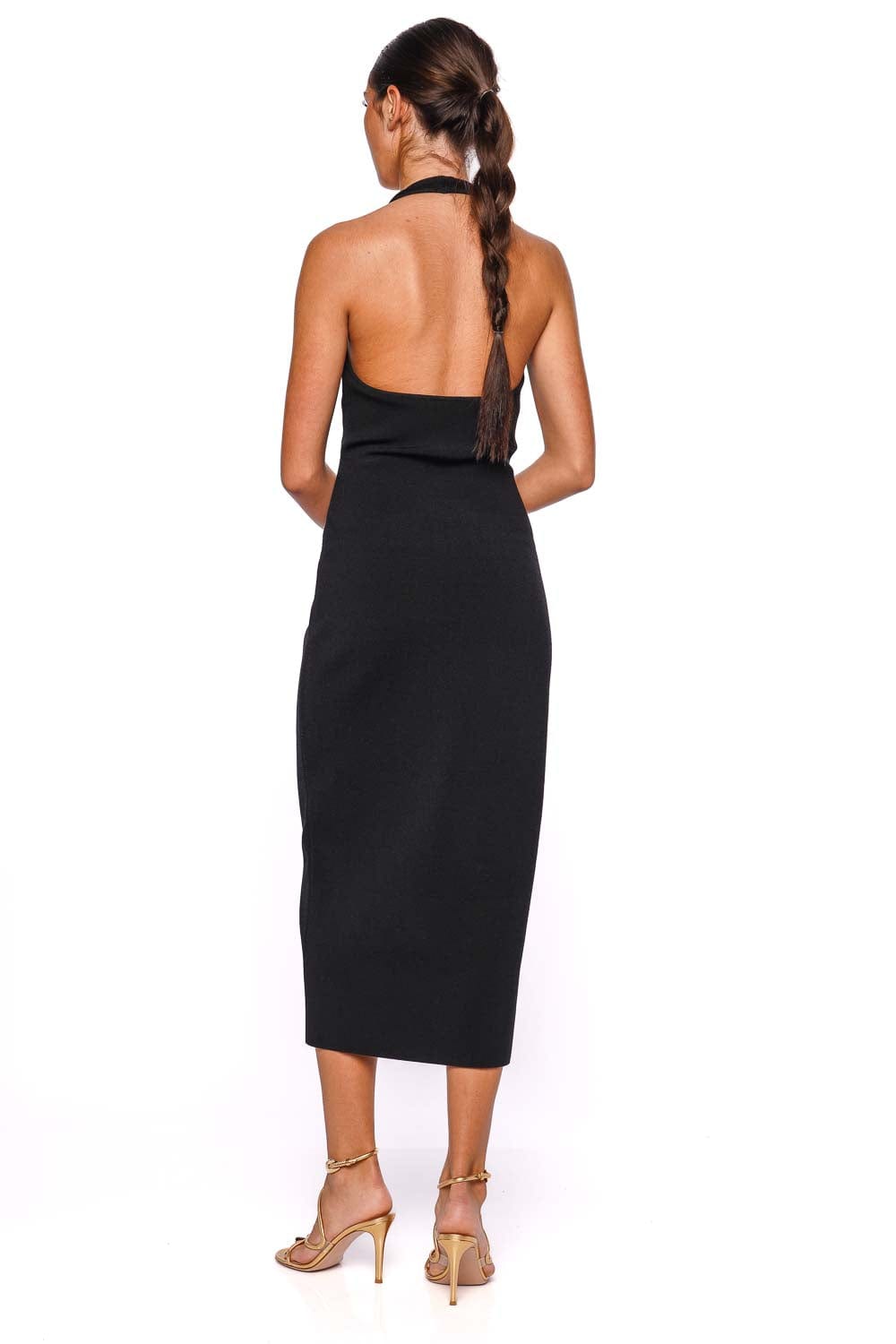 Cult Gaia Vinna Black Halter Knit Cut Out Midi Dress