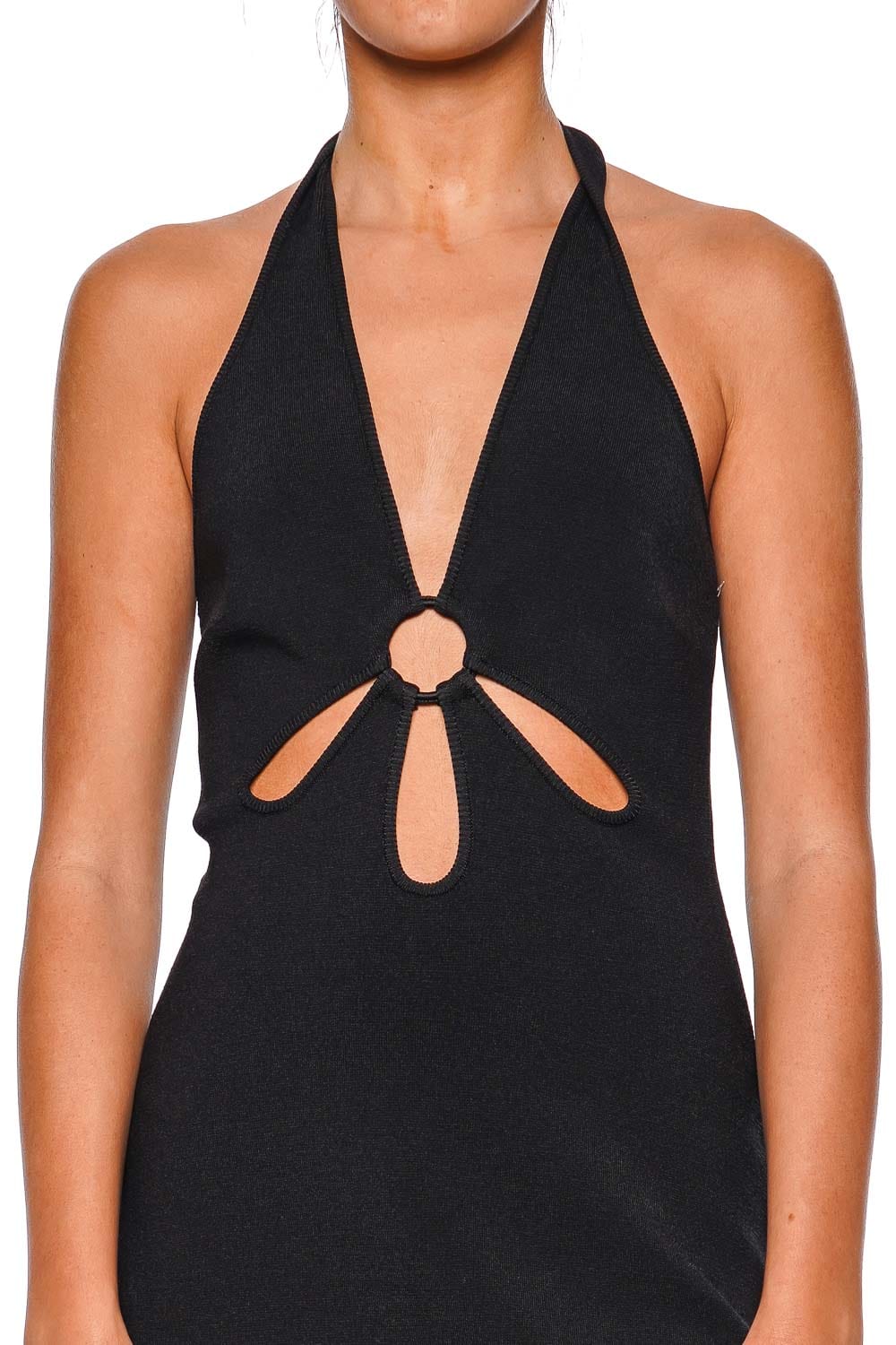 Cult Gaia Vinna Black Halter Knit Cut Out Midi Dress