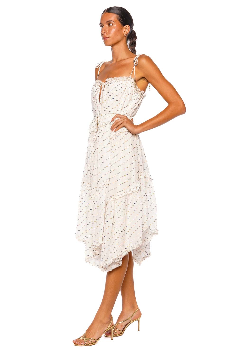 ZIMMERMANN Indra Floating Tiered Ruffle Dot Midi Dress