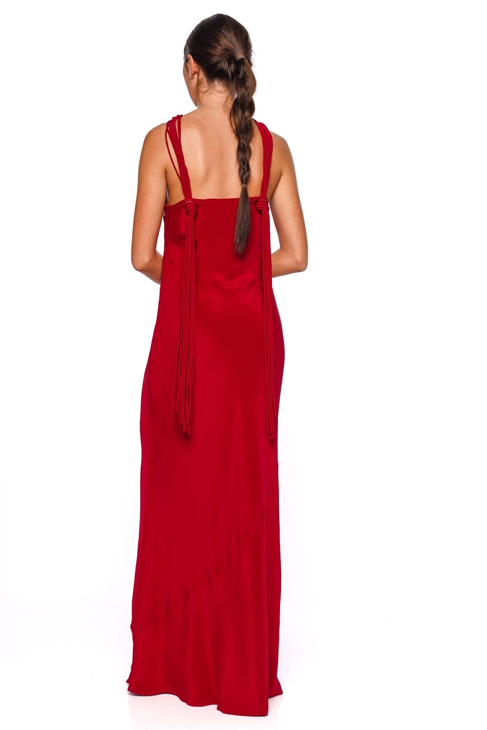 Cult Gaia Pheobe Merlot Satin Halter Maxi Dress
