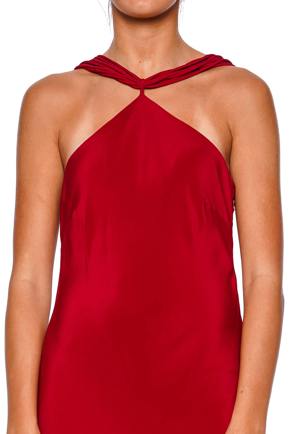 Cult Gaia Pheobe Merlot Satin Halter Maxi Dress
