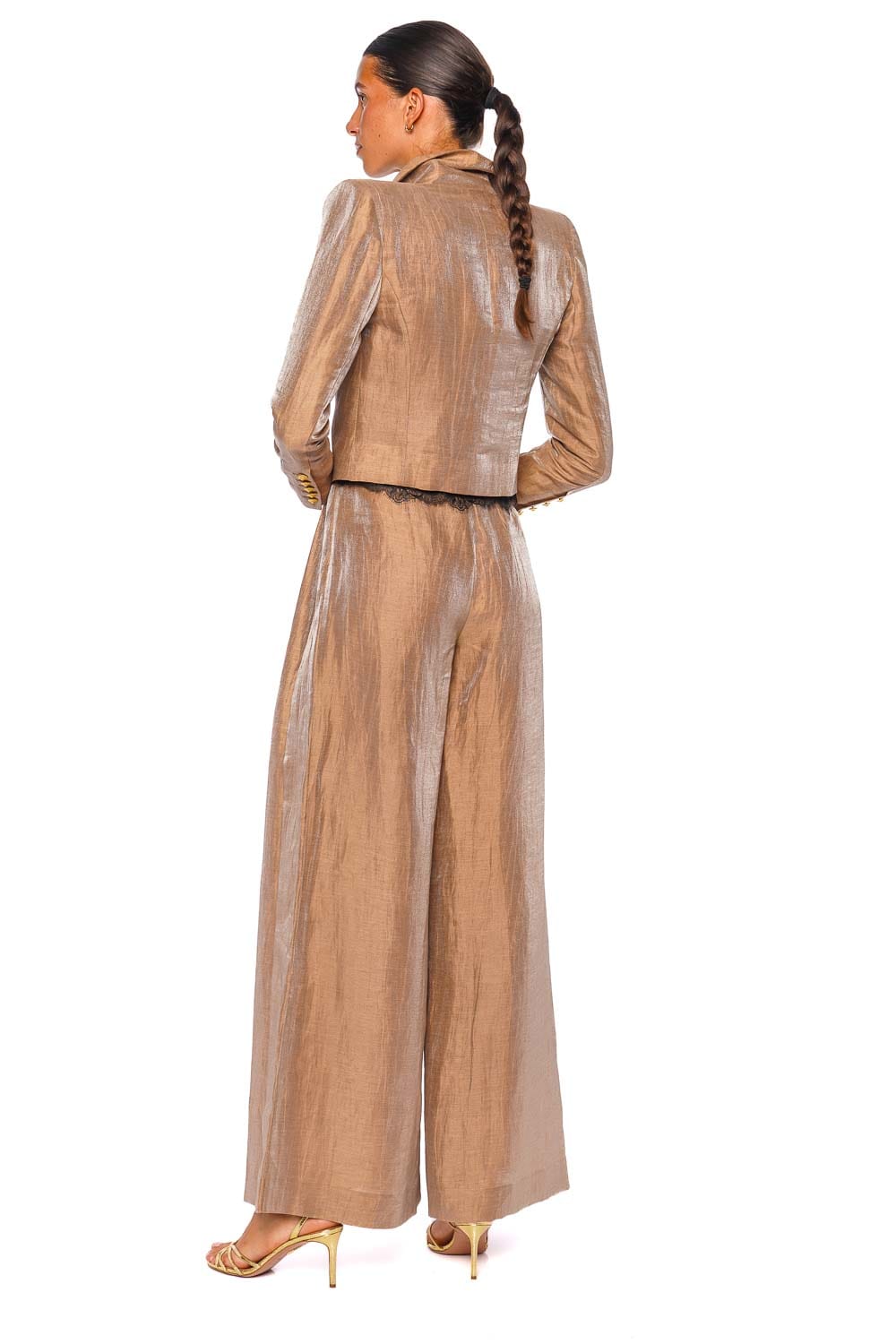L'AGENCE Inez Latte Gold Long Sleeve Cropped Blazer