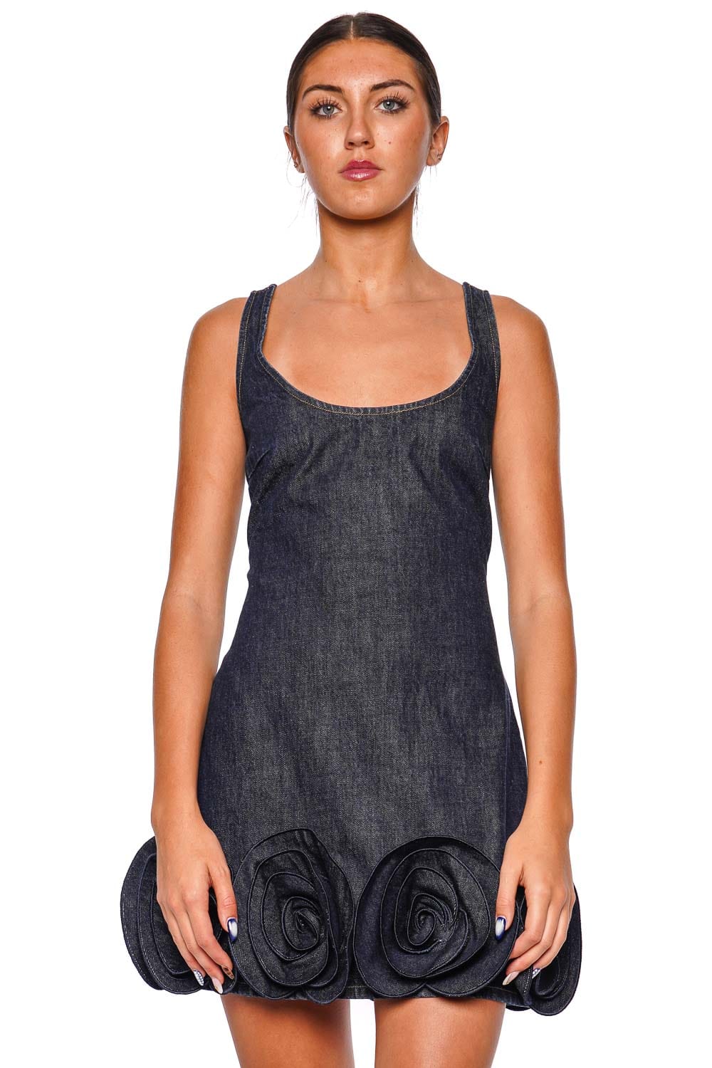 self-portrait Indigo Denim 3D Flower Sleeveless Mini Dress