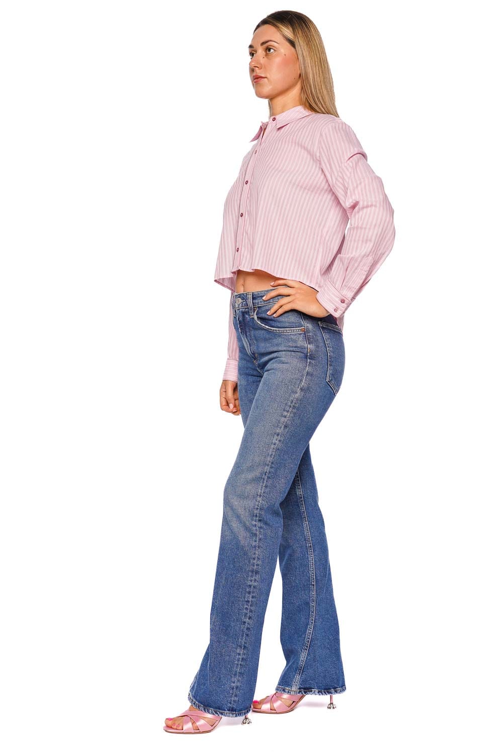 Cosette Pink Stripe Cropped Cotton Shirt