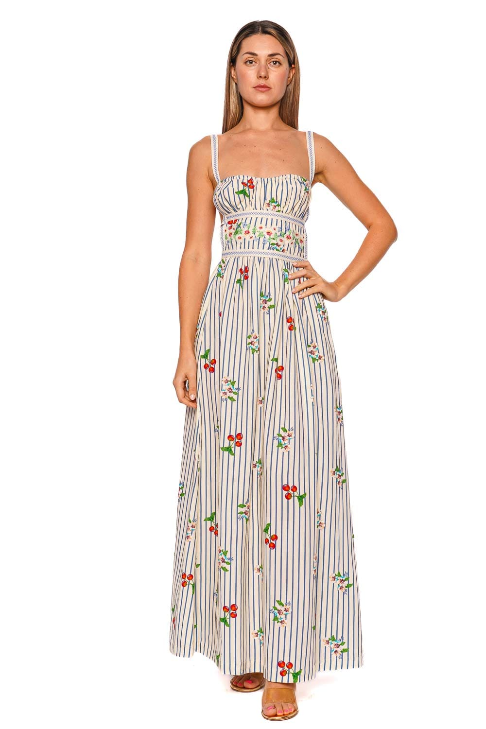 Agua Bendita Ameli Basket Floral Stripe Maxi Dress