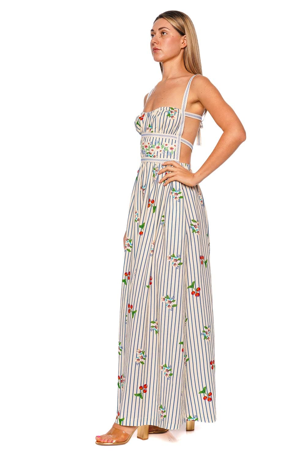 Agua Bendita Ameli Basket Floral Stripe Maxi Dress