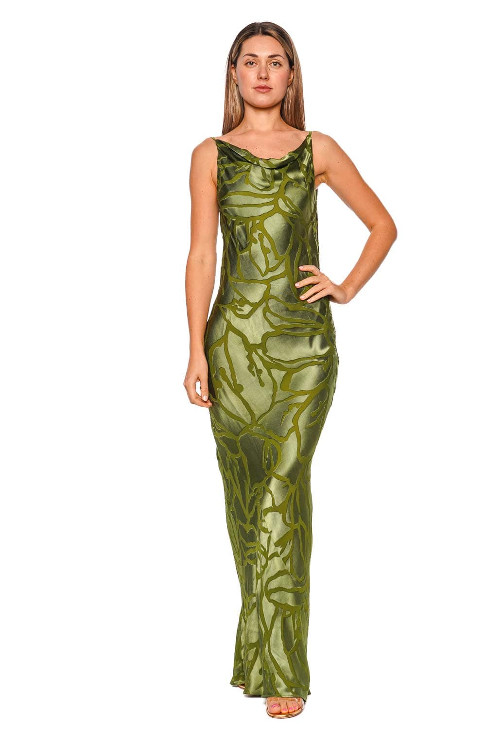 Ali Deep Pasture Draped Silk Maxi Dress