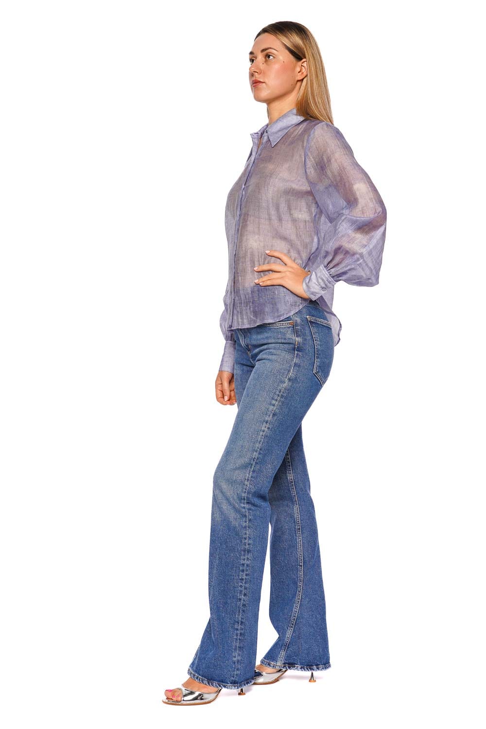 Jayleen Pale Harbor Sheer Button Down Blouse