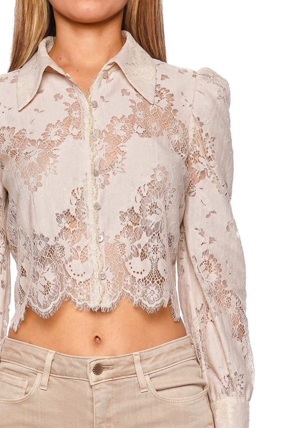 L'AGENCE Anita Champagne Lace Cropped Blouse