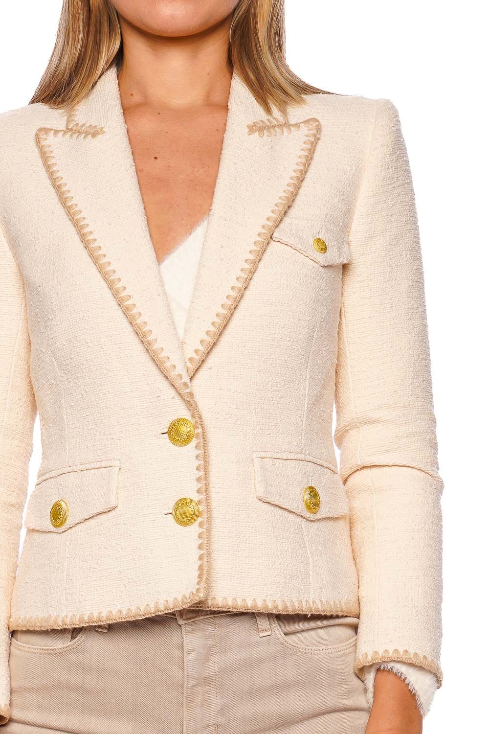 L'AGENCE Wylla Ecru Stitched Structured Blazer
