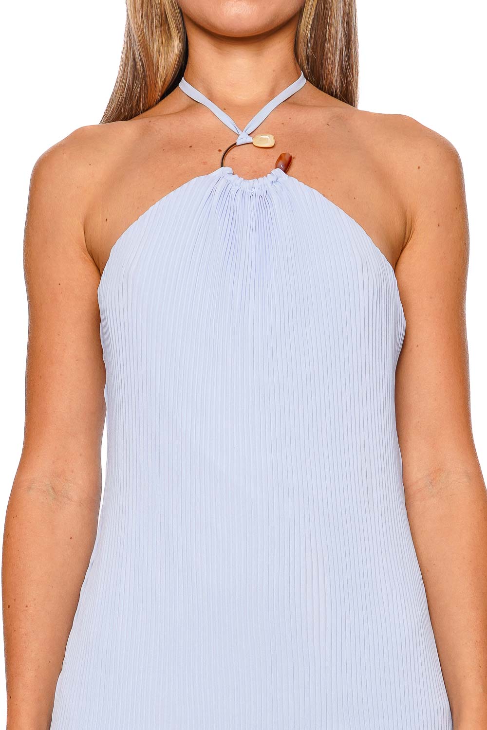 BAOBAB Coco Laguna Azul Pleated Halter Mini Dress