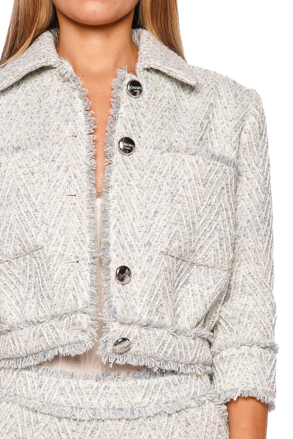 L'AGENCE Jia Chevron Fringe Trim Cropped Jacket