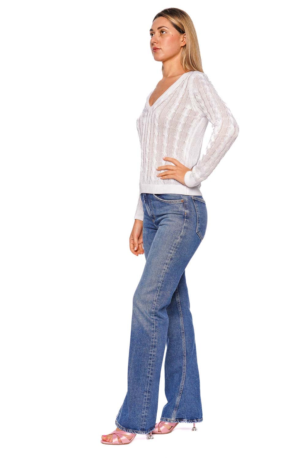 L'AGENCE Preston V Neck Cable Knit Pullover