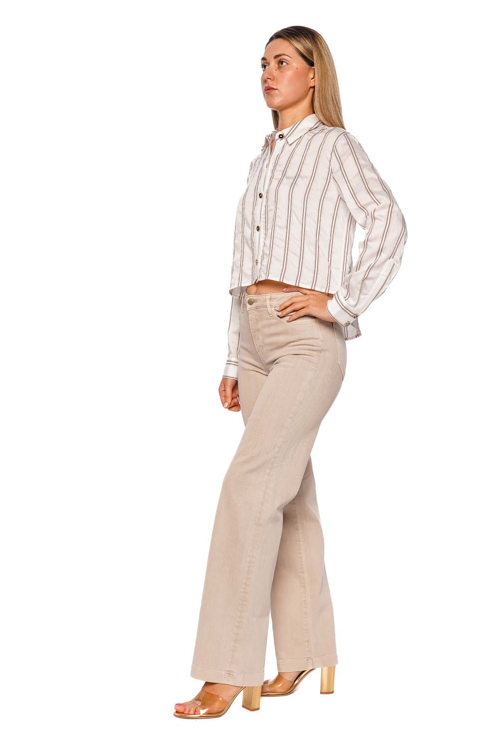 Cosette Khaki Stripe Cropped Shirt