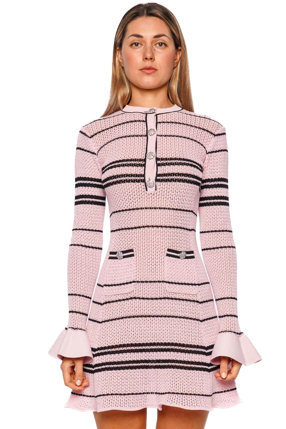 self-portrait Pink Stripe Long Sleeve Knit Mini Dress