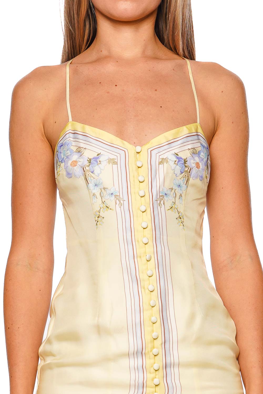 self-portrait Yellow Floral Silk Buttoned Midi Dress