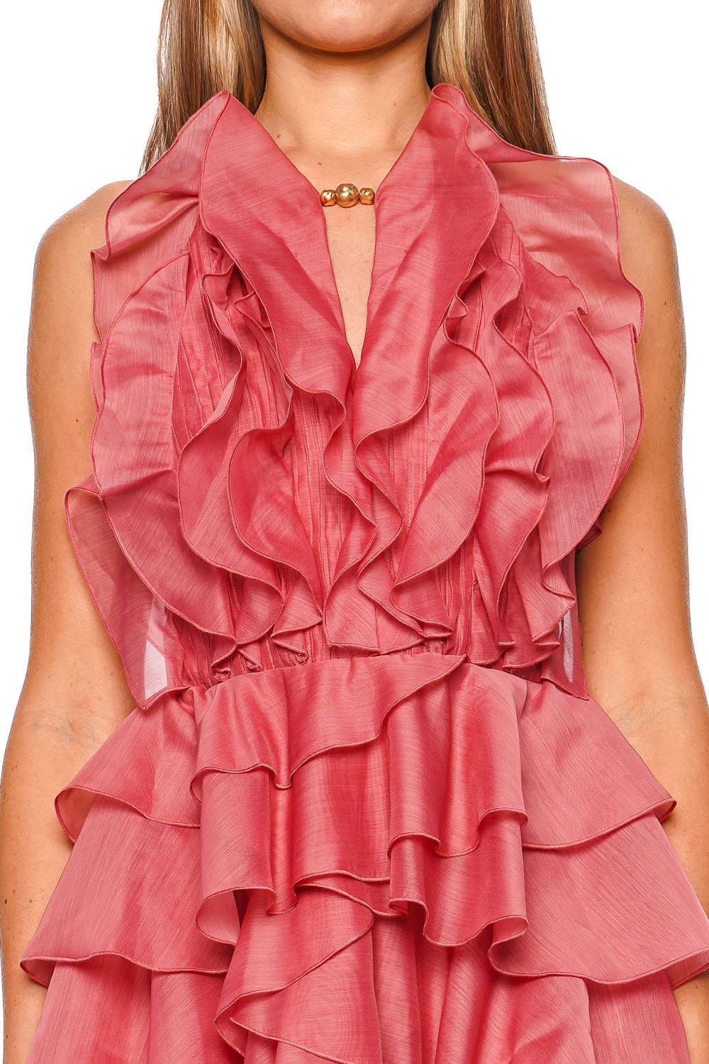 Aje. Cleo Spiced Coral Ruffled Mini Dress