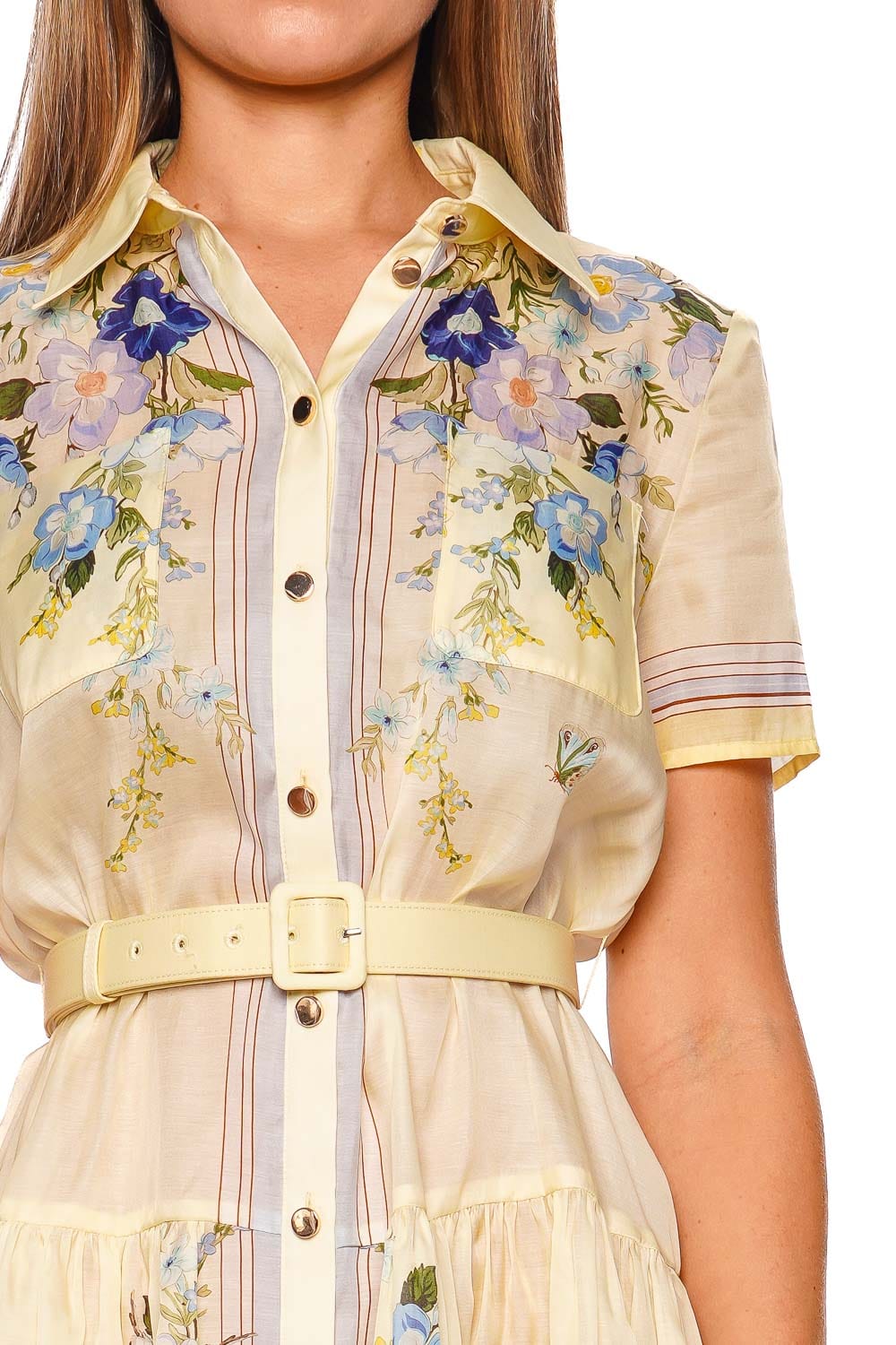 self-portrait Yellow Floral Organza Belted Mini Dress