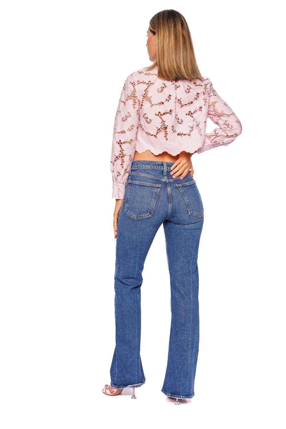 L'AGENCE Seychelle Floral Lace Cropped Button Down