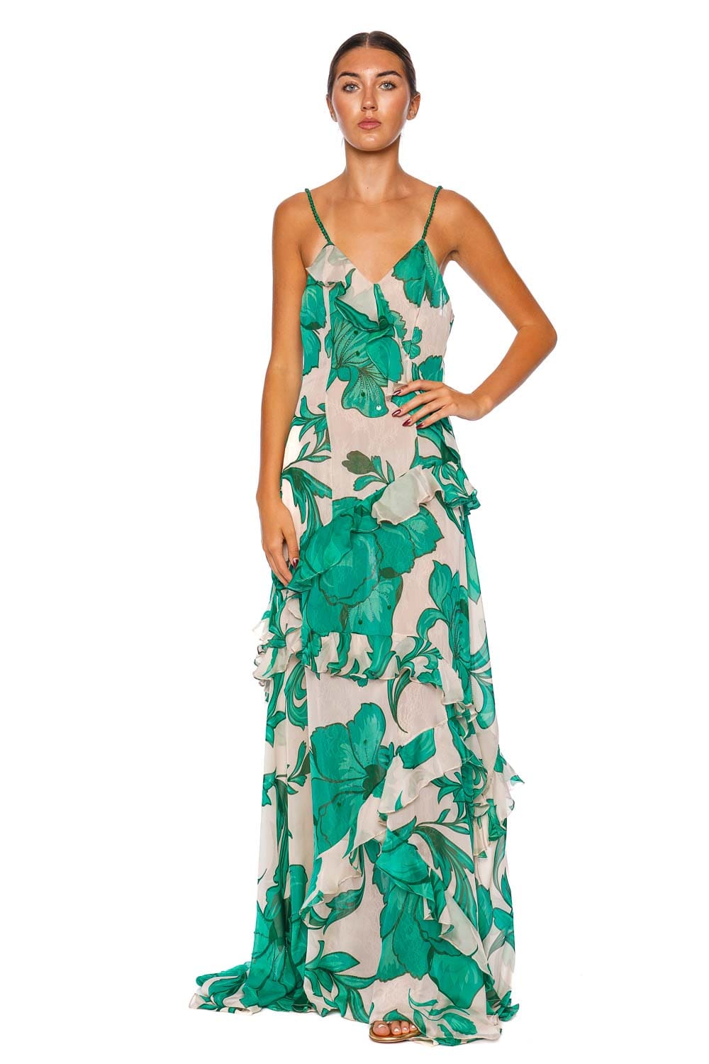 Francesca Miranda Elysium Floral Ruffled Silk gown