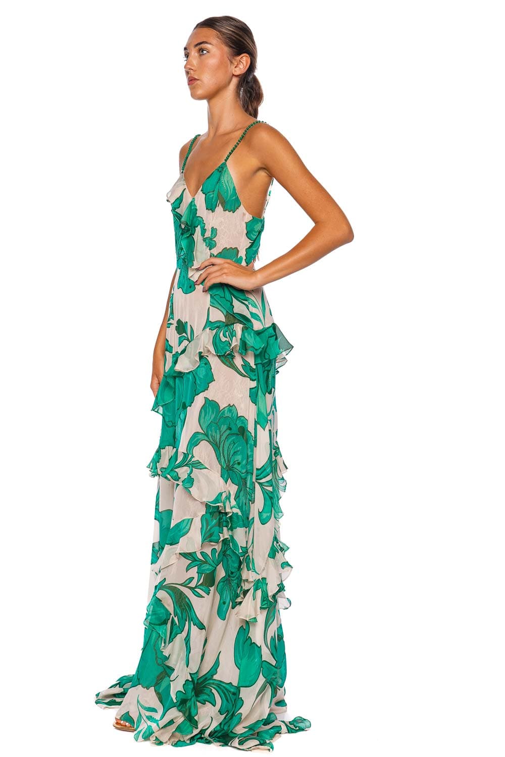 Francesca Miranda Elysium Floral Ruffled Silk gown