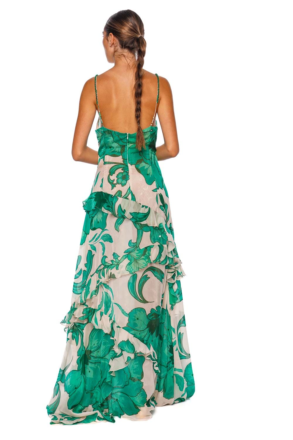 Francesca Miranda Elysium Floral Ruffled Silk gown