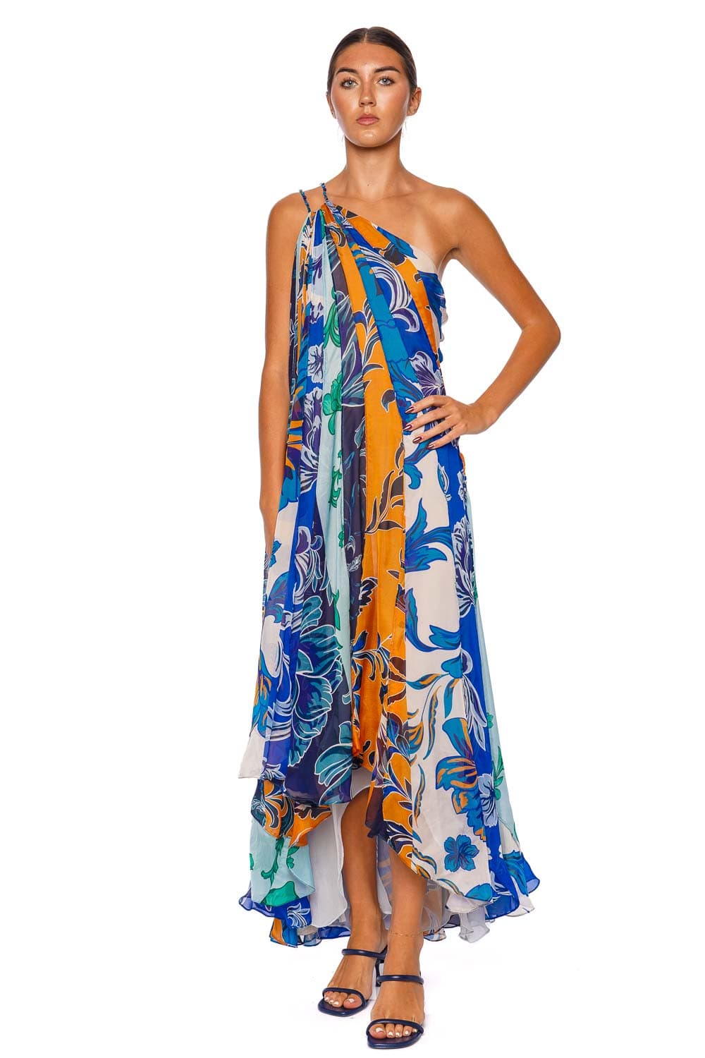Francesca Miranda Iris One Shoulder Silk Midi Dress