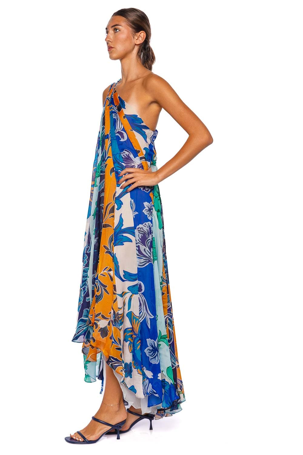 Francesca Miranda Iris One Shoulder Silk Midi Dress