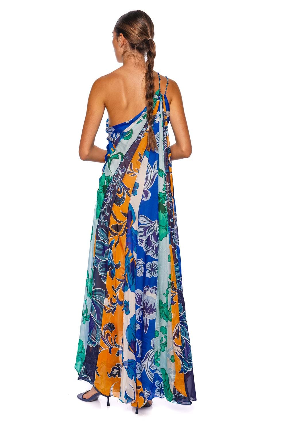 Francesca Miranda Iris One Shoulder Silk Midi Dress