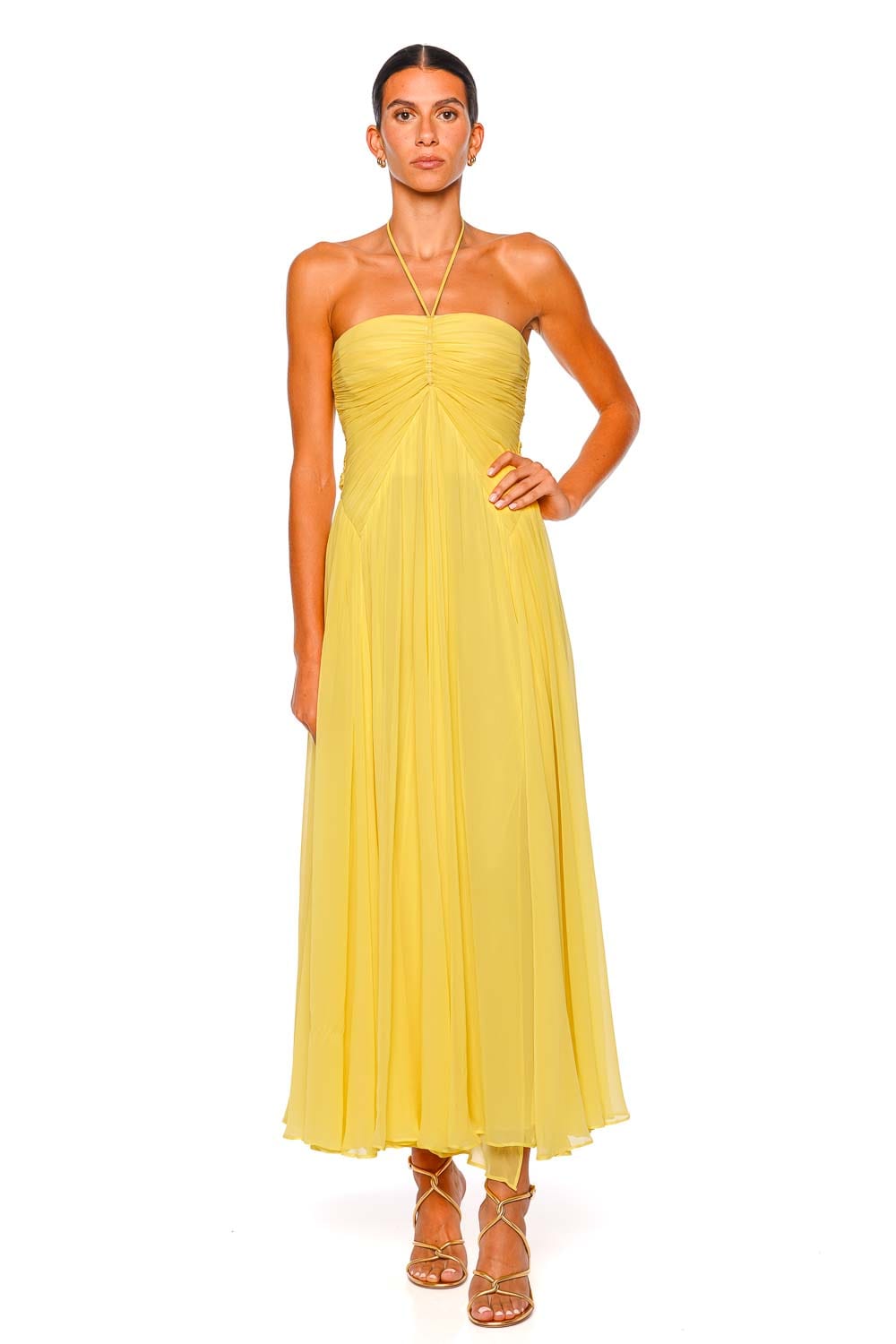 Cult Gaia Ritz Canary Silk Halter Midi Dress