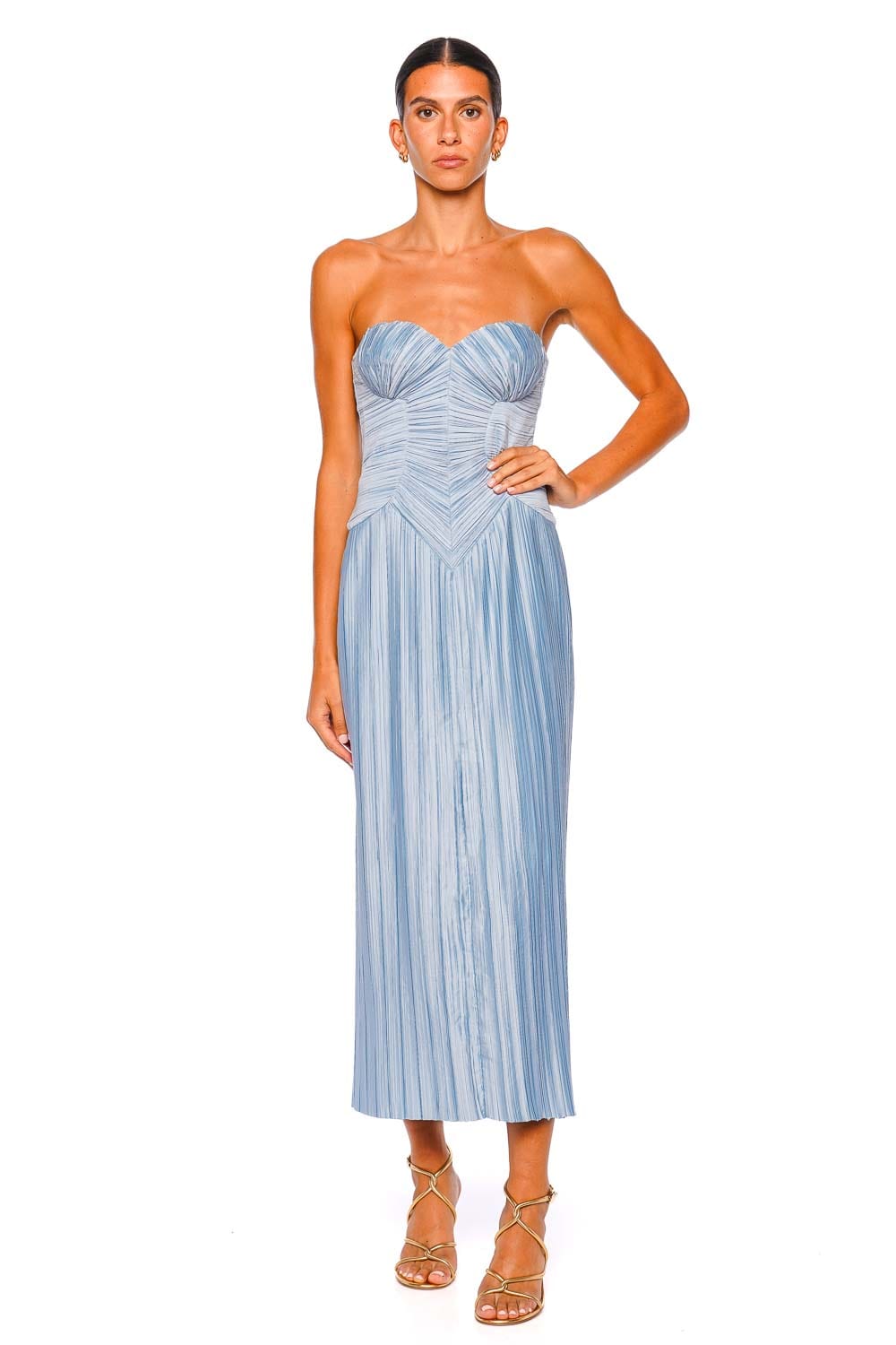 Cult Gaia Ashika Coastal Corset Pleated Gown