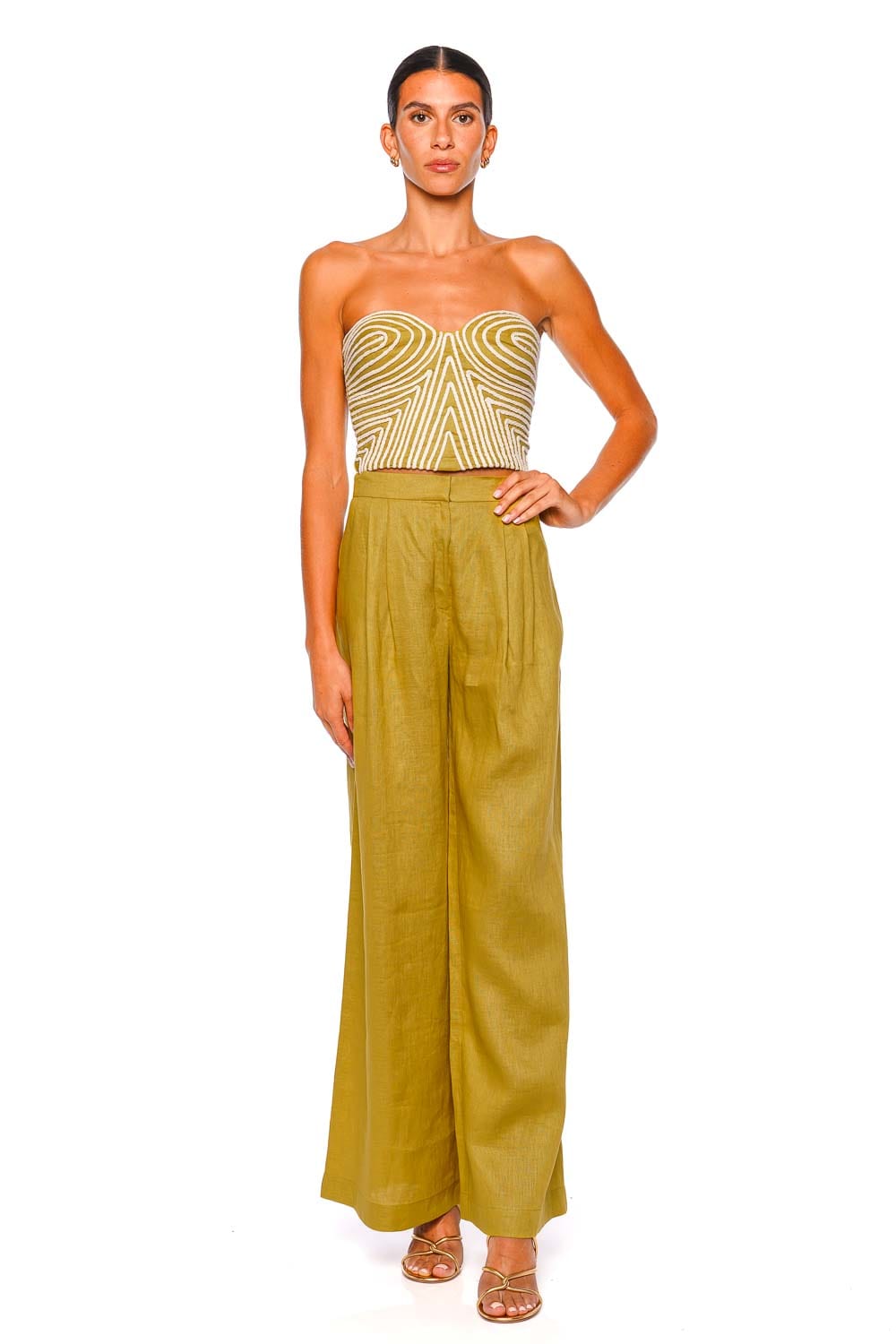 Andres Otalora Mucho Mucho Lime Linen Wide Leg Pant