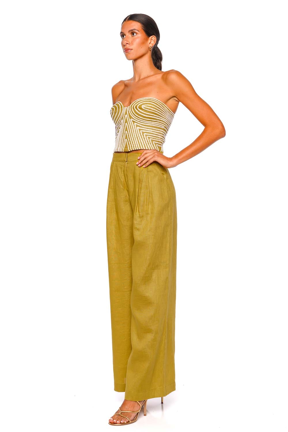 Andres Otalora Mucho Mucho Lime Linen Wide Leg Pant