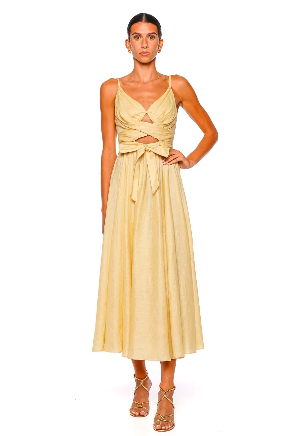 ZIMMERMANN Awaken Lemon Linen Midi Dress