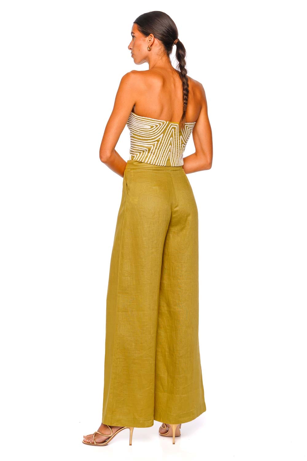 Andres Otalora Mucho Mucho Lime Linen Wide Leg Pant