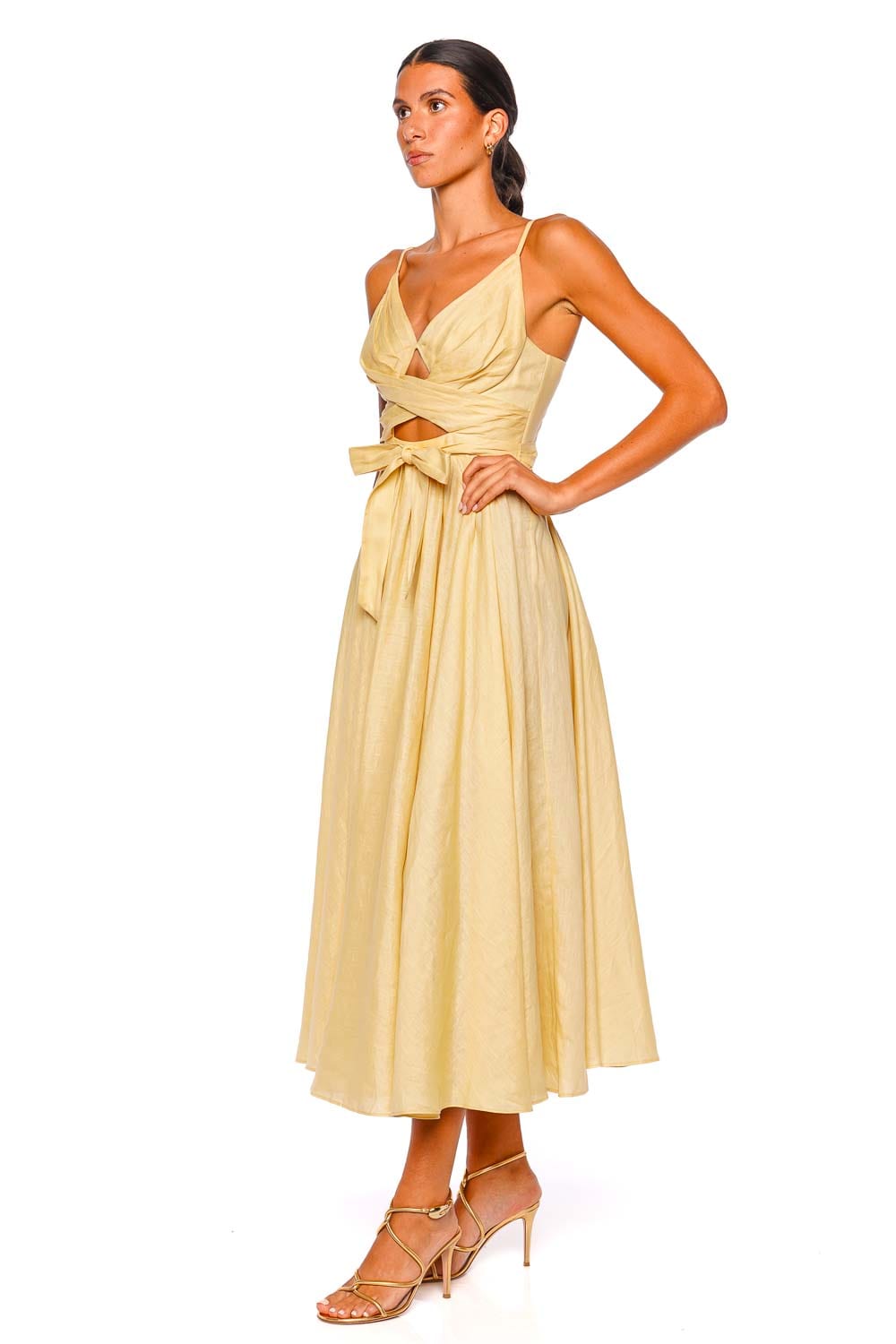 ZIMMERMANN Awaken Lemon Linen Midi Dress