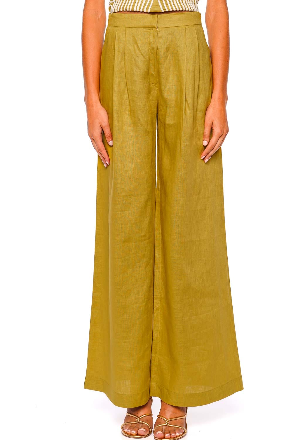 Andres Otalora Mucho Mucho Lime Linen Wide Leg Pant