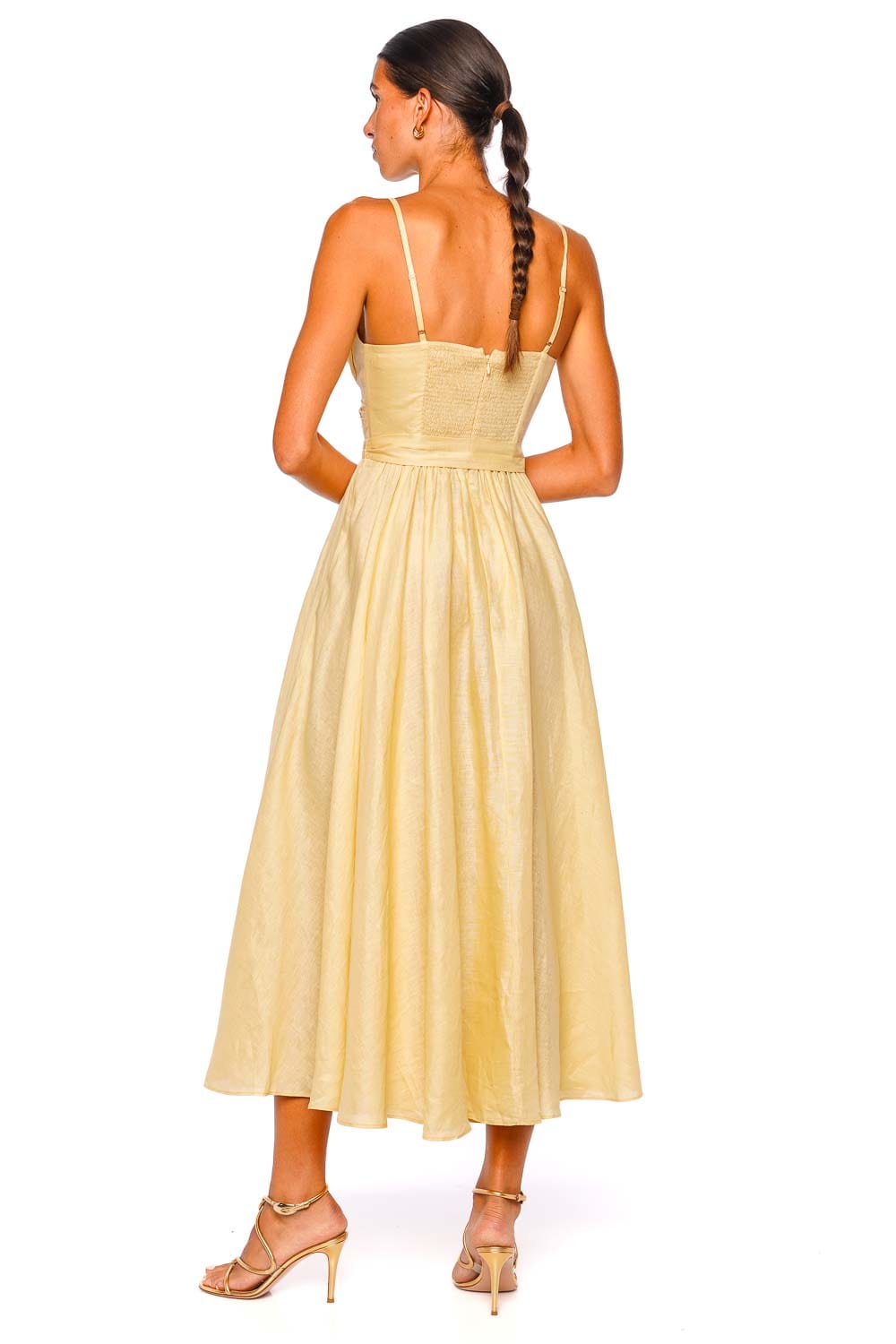 ZIMMERMANN Awaken Lemon Linen Midi Dress