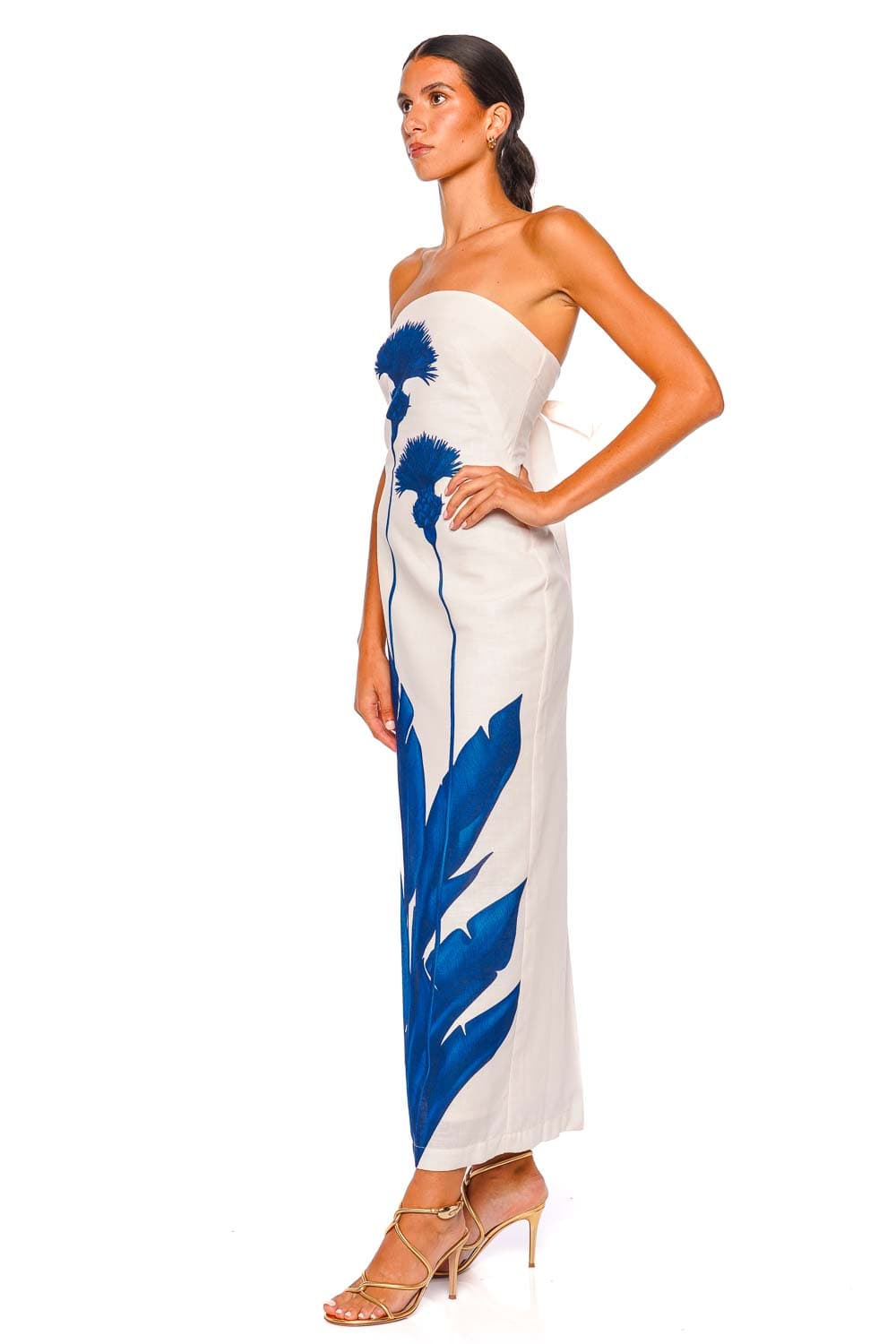 Andres Otalora Costera Blue Dandelion Strapless Maxi Dress