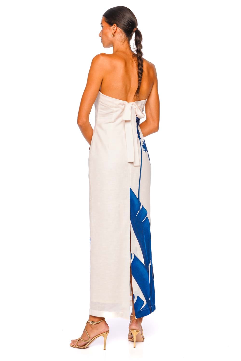 Andres Otalora Costera Blue Dandelion Strapless Maxi Dress