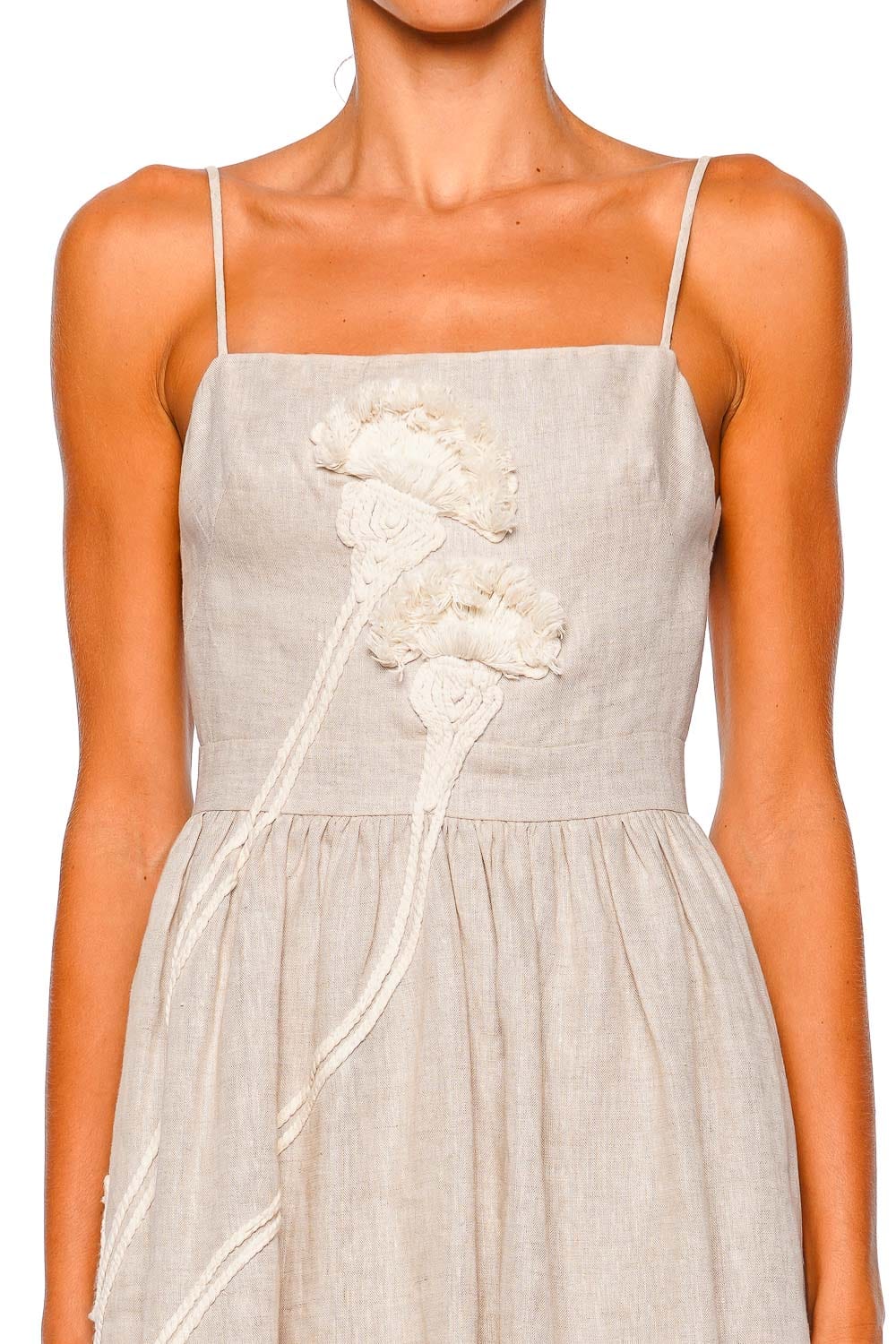 Andres Otalora Del Corazon Floral Embellished Linen Midi Dress