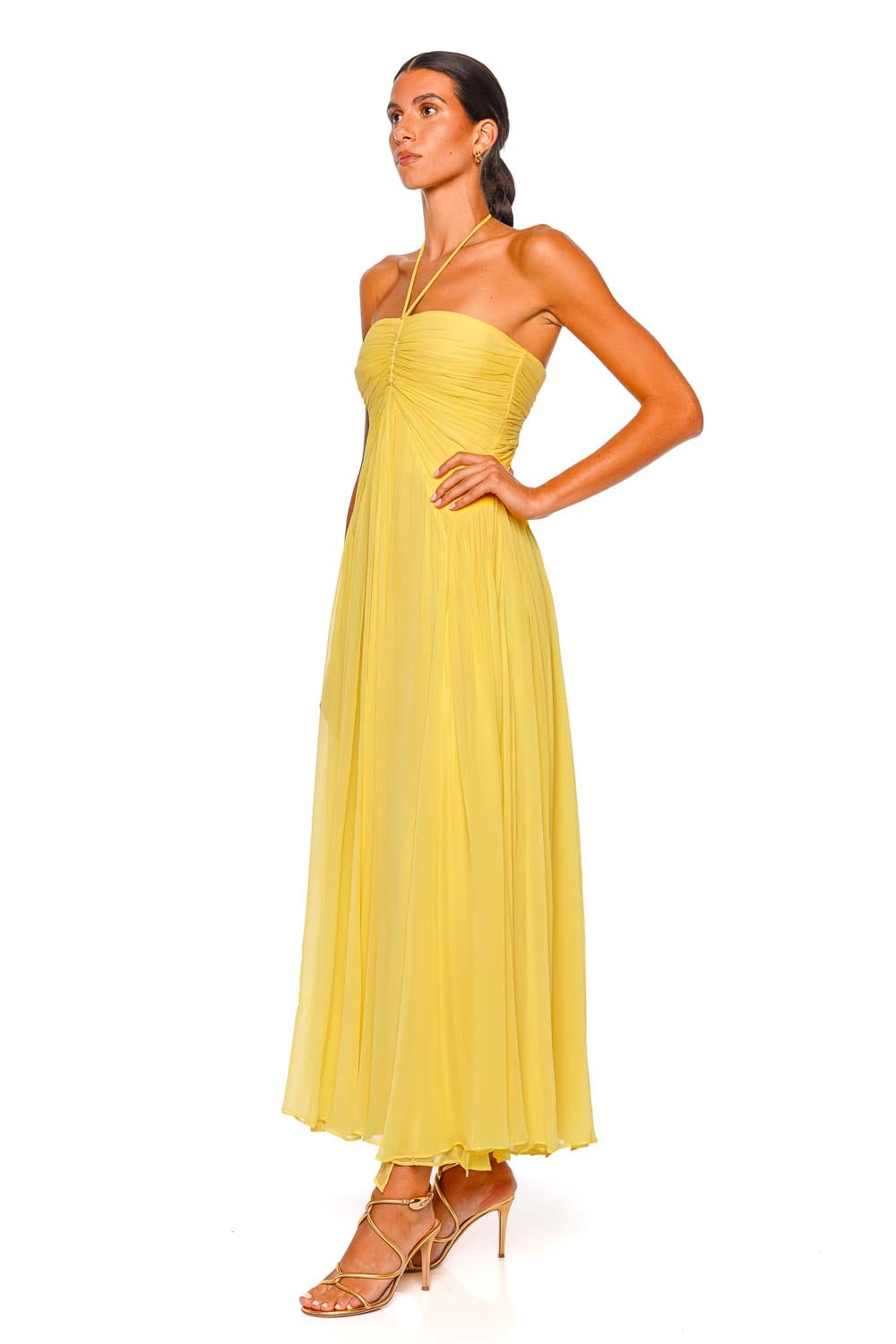 Cult Gaia Ritz Canary Silk Halter Midi Dress