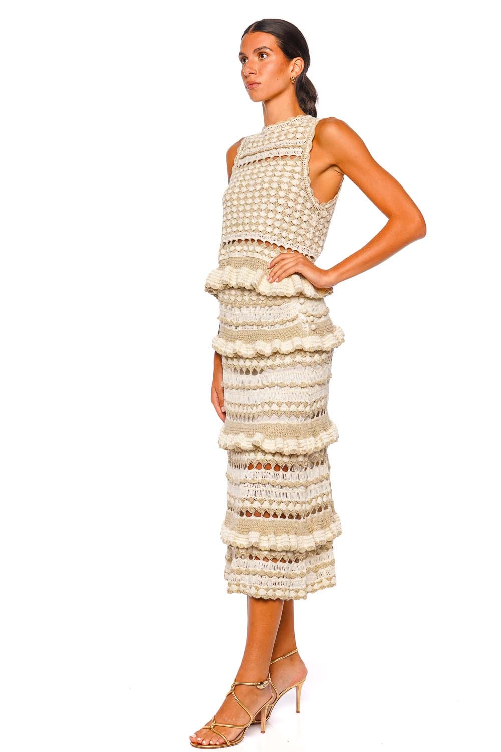 ZIMMERMANN Wanderlust Metallic Crochet Frill Midi Skirt