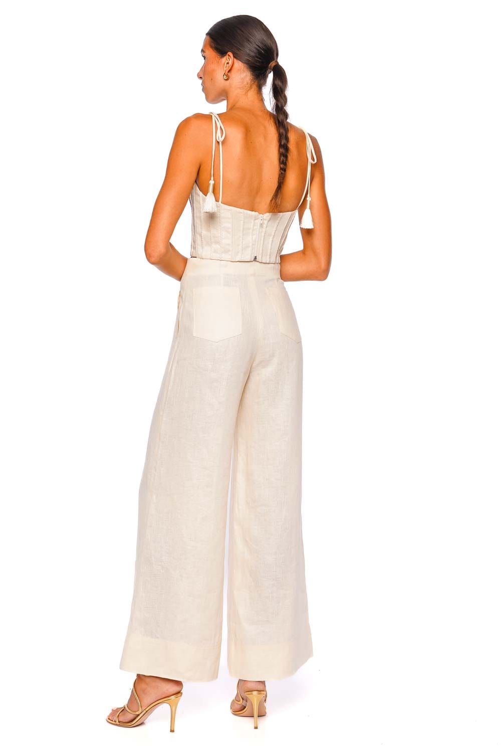 Andres Otalora Quedate Ivory Tie Shoulder Crop Top