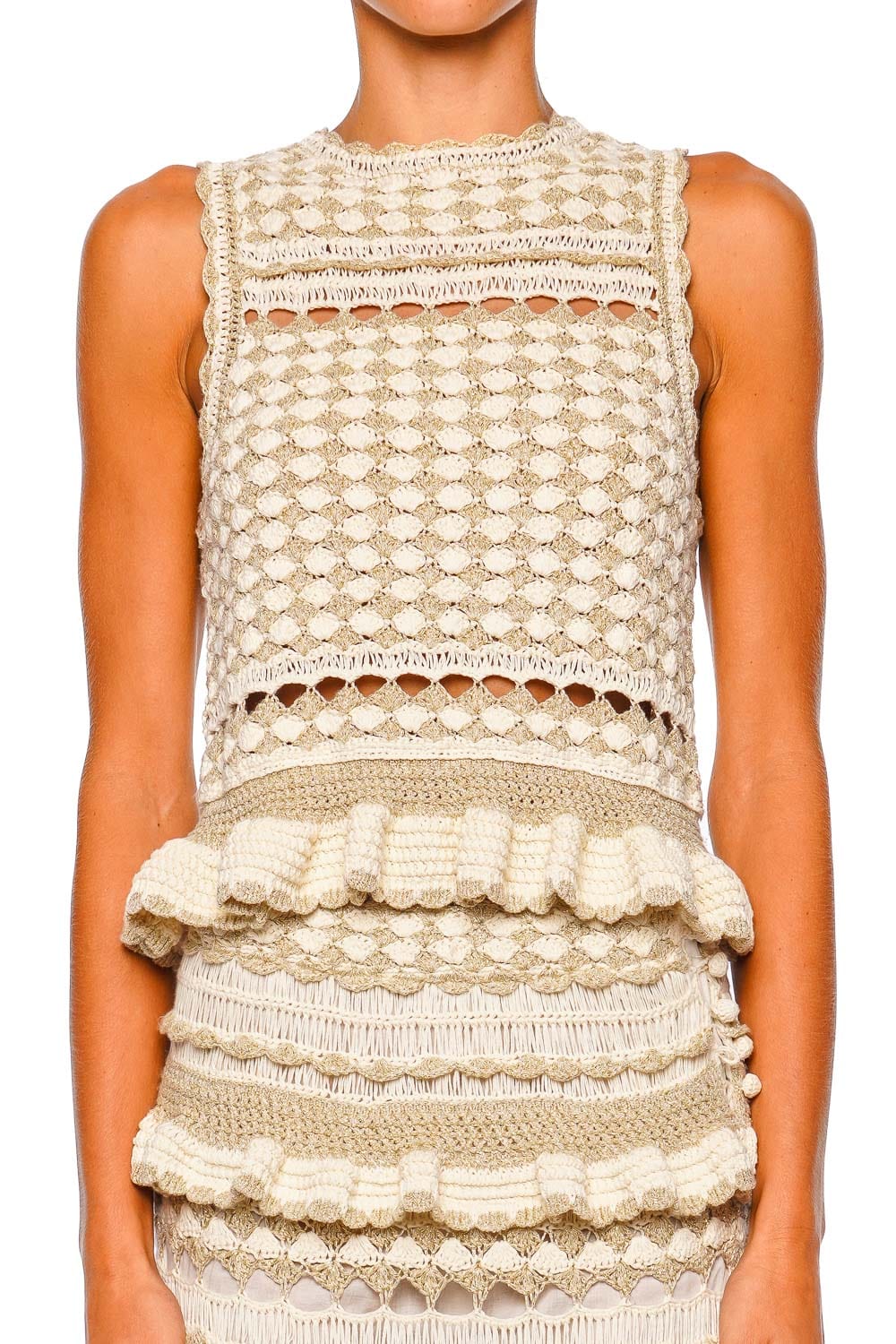 ZIMMERMANN Wanderlust Metallic Crochet Frill Midi Skirt