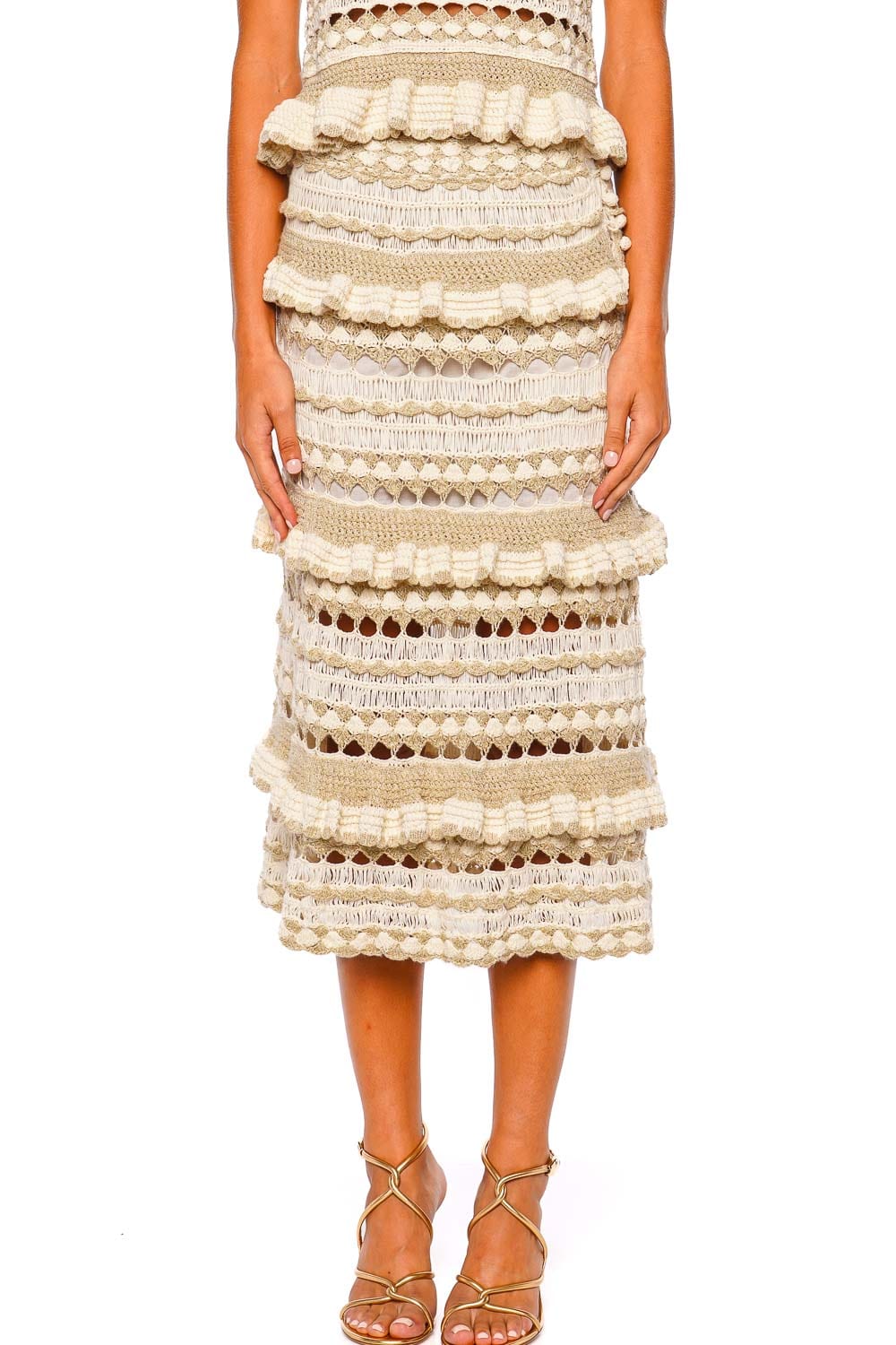 ZIMMERMANN Wanderlust Metallic Crochet Frill Midi Skirt