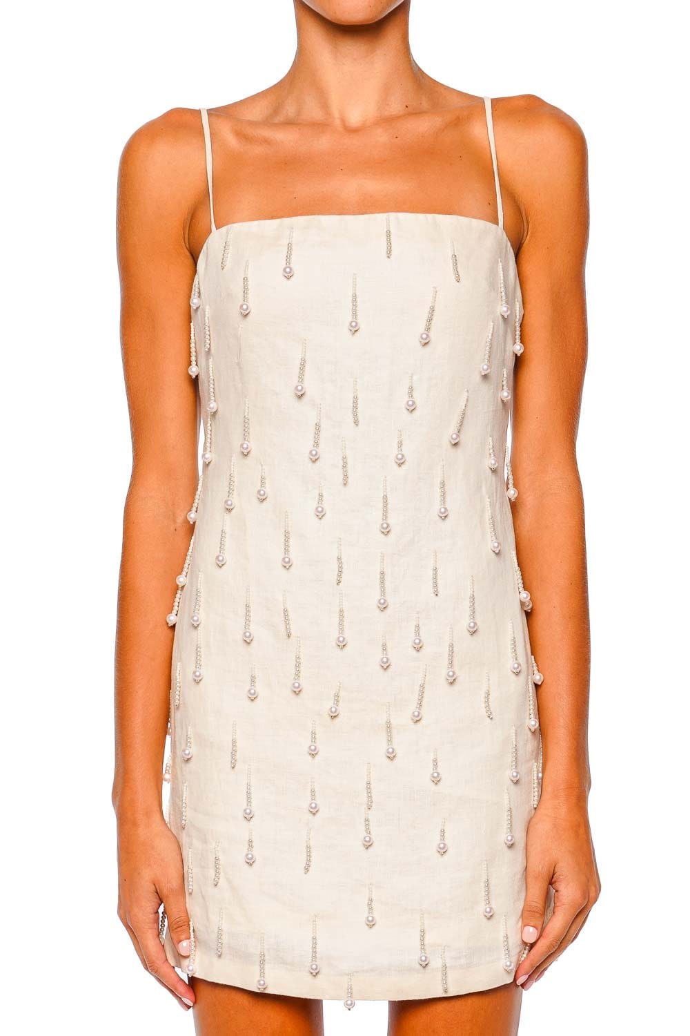Andres Otalora Coqueteas Embellished Linen Mini Dress