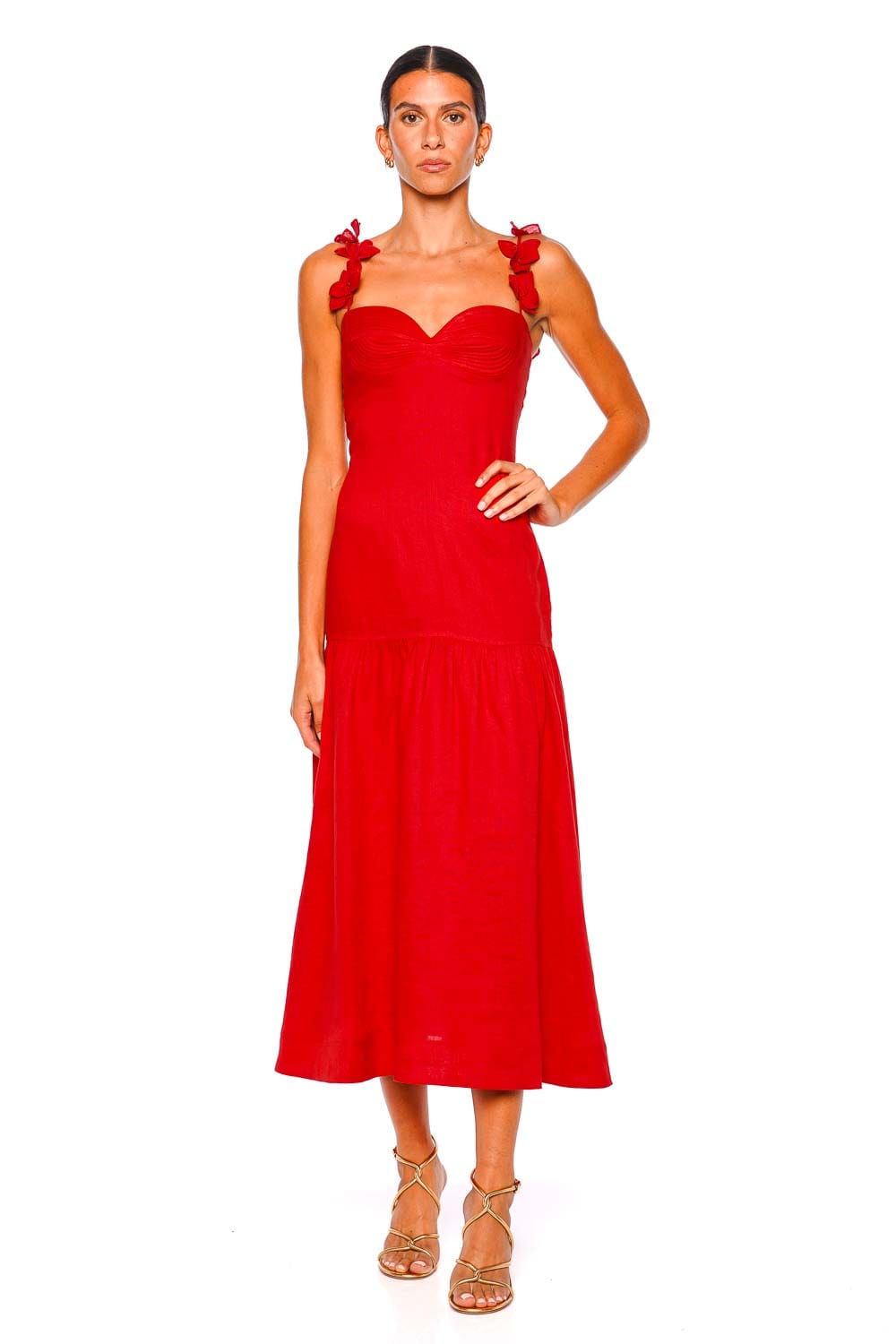 Andres Otalora Ser Arte Red Linen Embellished Maxi Dress Andres Otalora Ser Arte Red Linen Embellished Maxi Dress