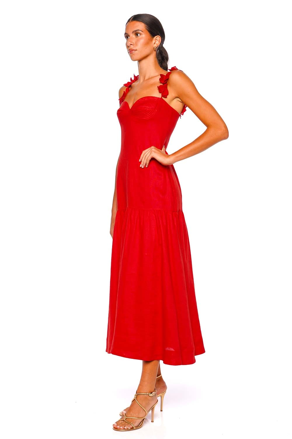 Andres Otalora Ser Arte Red Linen Embellished Maxi Dress
