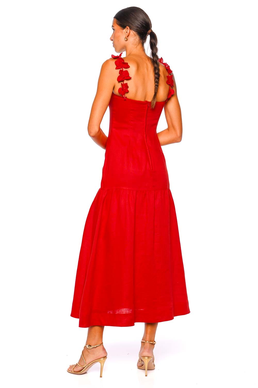 Andres Otalora Ser Arte Red Linen Embellished Maxi Dress